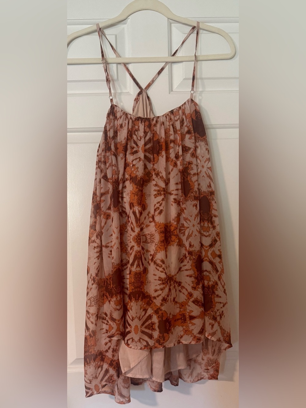 Letmebe Anthropologie Halter Printed Mini Dress Orange Pink Size M Boho - Picture 7 of 10